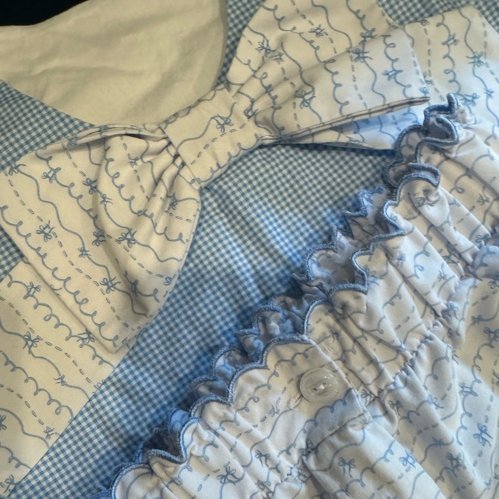 Blue and White Gingham Dress with Bow